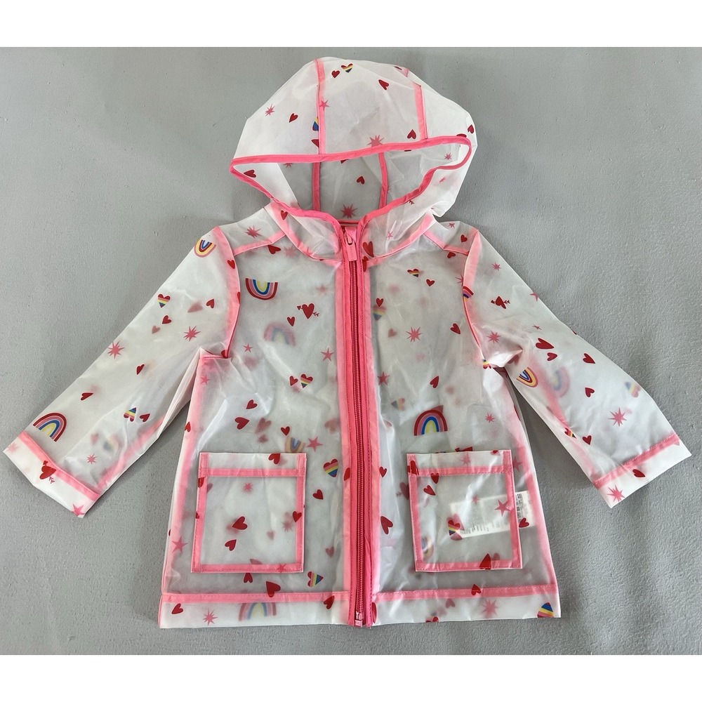 Old Navy Rainbow Star & Hearts Pattern Transparent Rain Jacket 12-18 Months